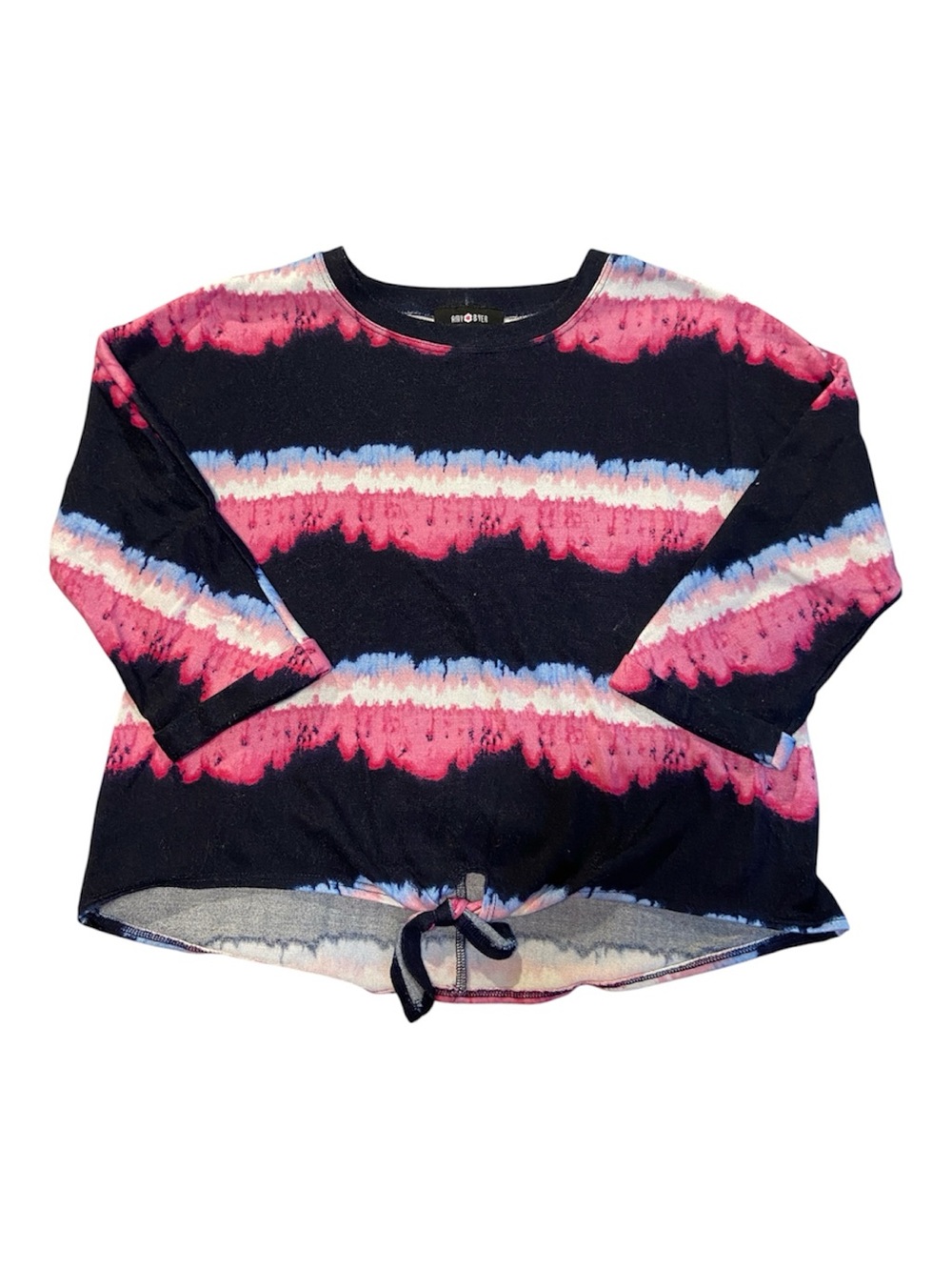 Amy Byer Black Knit Top with Pink & Blue Tie-Dye Stripes